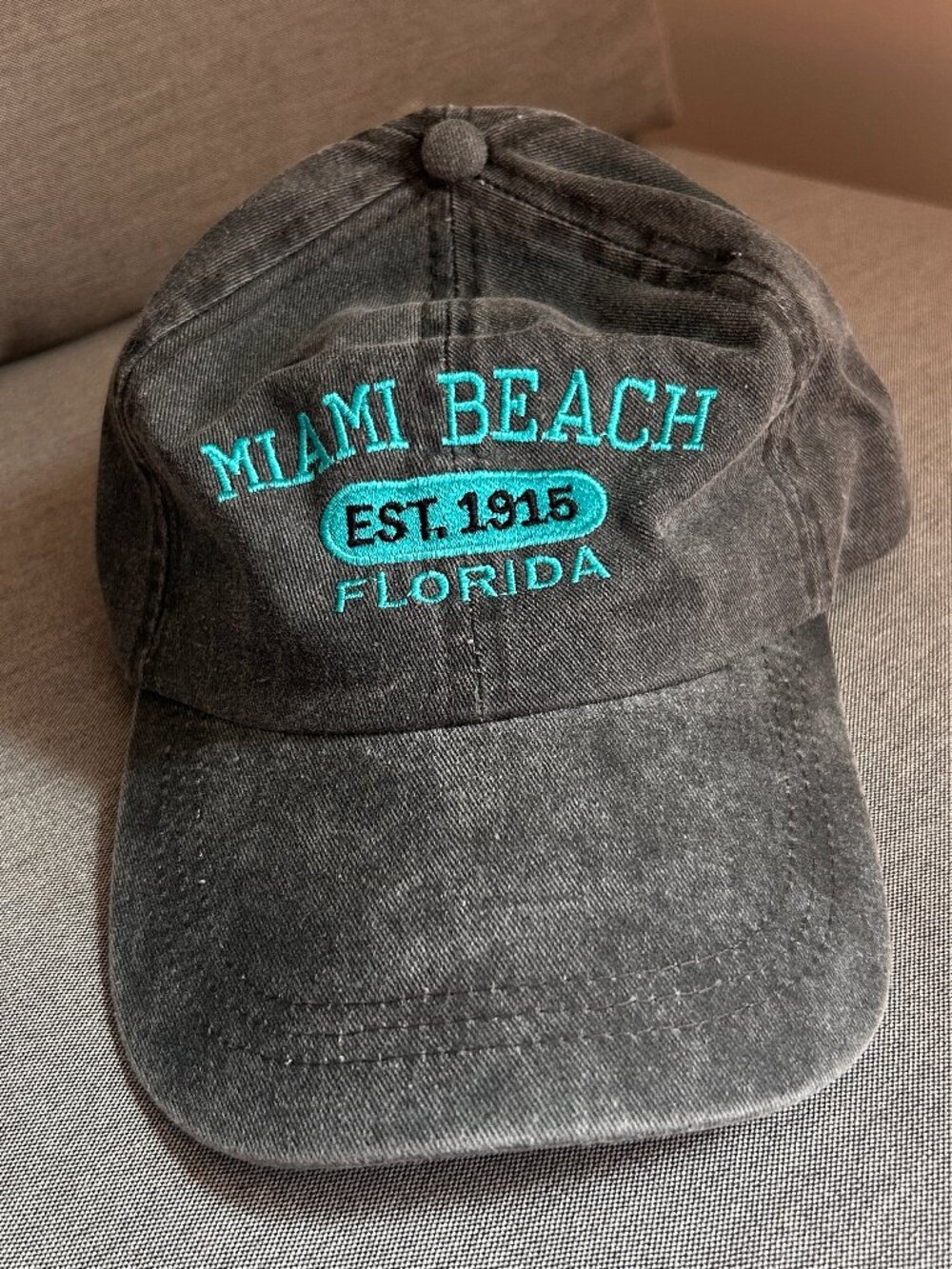 Miami Beach Florida Est 1915 Vintage Wash Dad Hat Baseball Cap Strapback Teal